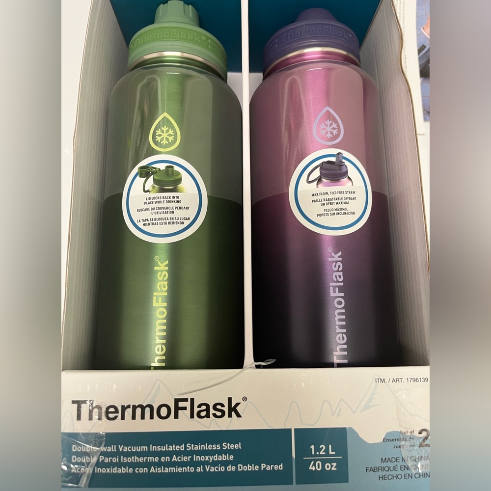 ThermoFlask 40oz. Insulated Stainless Steel, 2-pack green/ purple